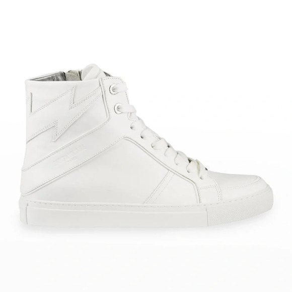 NIB Zadig & Voltaire High Flash Leather High-Top Sneakers Size 39 Blanc White 8 - Picture 1 of 13